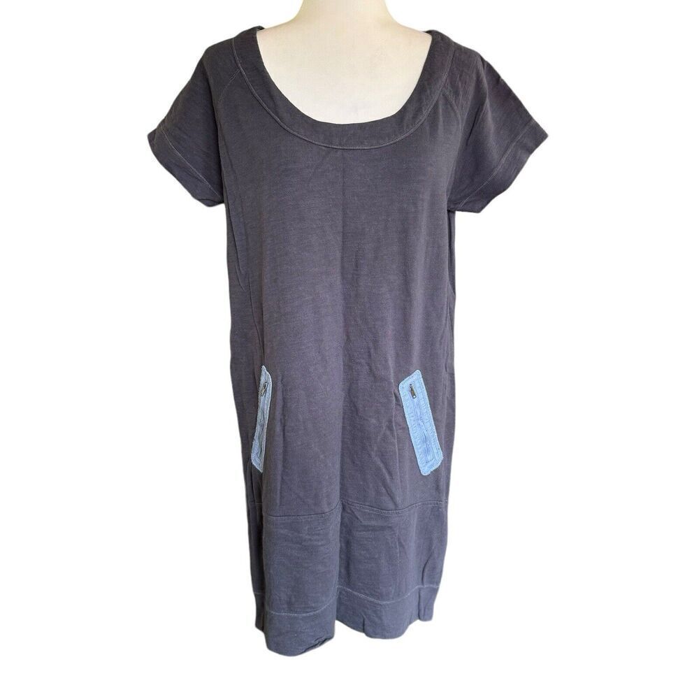 Wrap London Shift Dress Blue Short sleeve Cotton Sz XS Zip Pockets Boxy Coastal